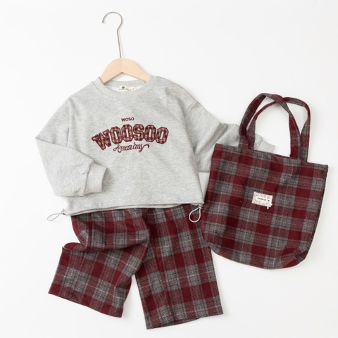 Bộ thời trang trẻ em-F04 nỉ quần kẻ 6/14