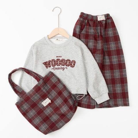 Bộ thời trang trẻ em-F04 nỉ quần kẻ 6/14