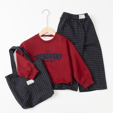 Bộ thời trang trẻ em-F04 nỉ quần kẻ 6/14