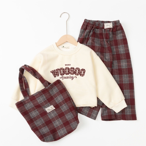 Bộ thời trang trẻ em-F04 nỉ quần kẻ 6/14