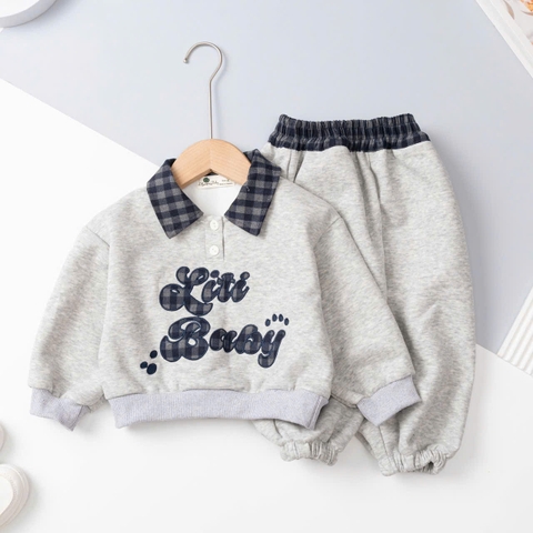 Bộ cotton trẻ em-bé trai ĐB001-cổ caro 2/7 tuổi