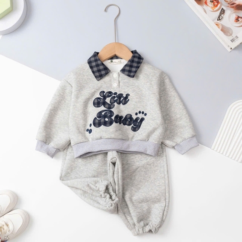 Bộ cotton trẻ em-bé trai ĐB001-cổ caro 2/7 tuổi