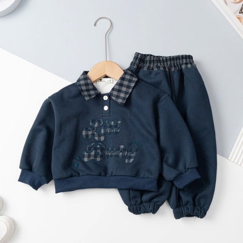 Bộ cotton trẻ em-bé trai ĐB001-cổ caro 2/7 tuổi