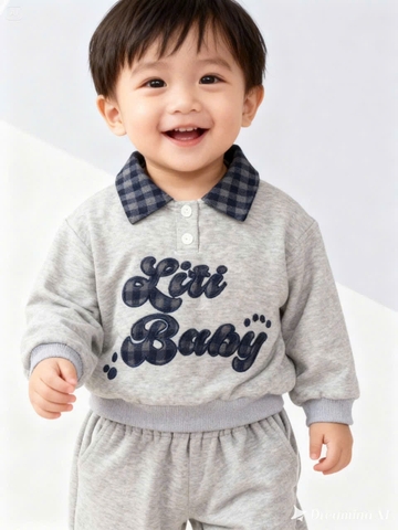 Bộ cotton trẻ em-bé trai ĐB001-cổ caro 2/7 tuổi