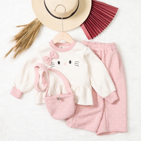Bộ cotton trẻ em - bé gái ĐG006 2/7 nỉ mèo