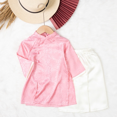 Áo dài trẻ em-AD02 2/12 BG lụa trơn khuy