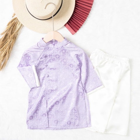 Áo dài trẻ em-AD02 2/12 BG lụa trơn khuy