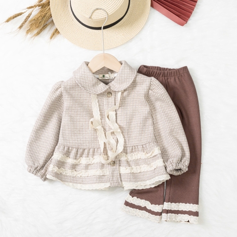 Bộ thời trang trẻ em - F04 2/7 áo mũ, cổ bẻ cài khuy BG