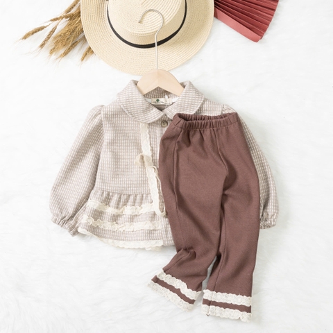 Bộ thời trang trẻ em - F04 2/7 áo mũ, cổ bẻ cài khuy BG