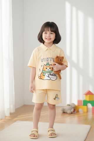 Bộ cotton trẻ em - bé gái G001 6/14-TS24