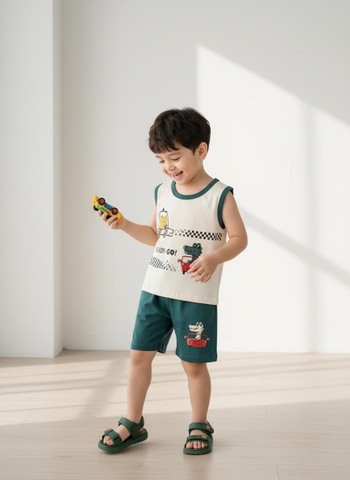 Bộ cotton trẻ em - bé trai B003 1/7 sát nách