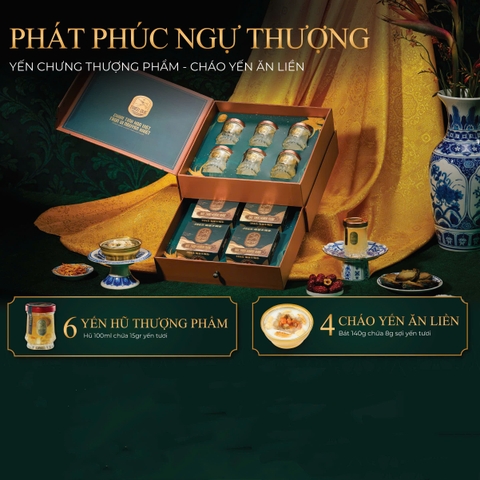 PHÁT PHÚC NGỰ THƯỢNG - Hộp 4 chén Cháo Yến Ăn Liền, 6 Yến Hũ Thượng Phẩm