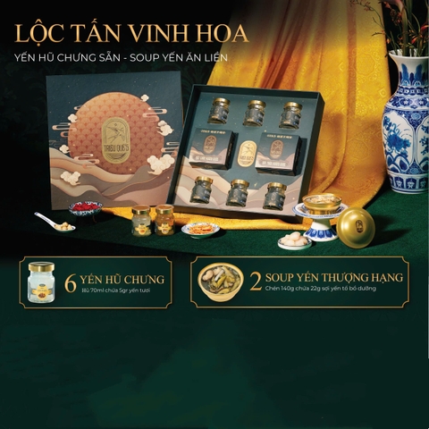 SET LỘC TẤN VINH HOA -  Hộp Cao Cấp Soup Yến ăn liền 140ml & Hũ Yến Chưng Sẵn 70ml