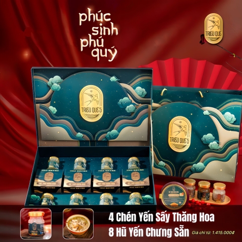 SET PHÚC SINH PHÚ QUÝ (Hộp 8 Hũ Yến Chưng, 4 Chén Soup Yến)