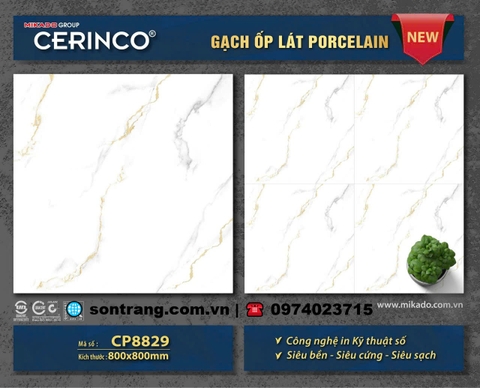 Gạch Porcelain 80x80 Mikado CP8829 Trắng khói