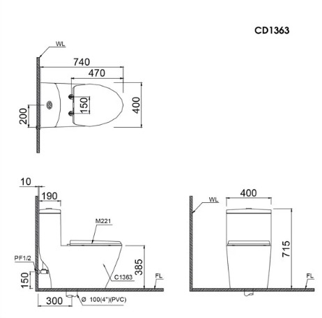 Bàn cầu một khối CAESAR-CD1363