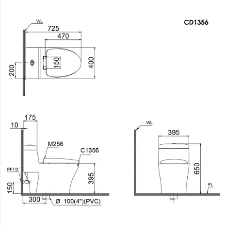 Bàn Cầu Một Khối Nắp Êm CAESAR-CD1356