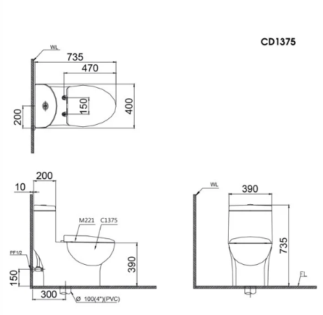 Bàn Cầu Một Khối Nắp Êm CAESAR-CD1375