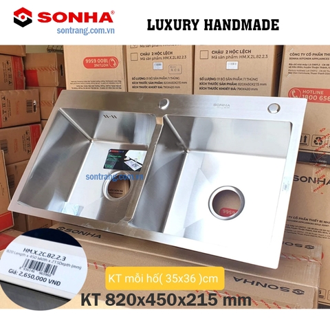 CHẬU INOX 304 HANDMADE LUXURY Sơn Hà 2 hố Cân