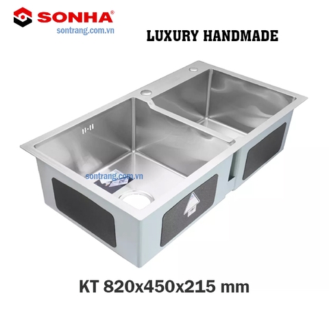 CHẬU INOX 201 HANDMADE Sơn Hà 2 hố Lệch (HM.X.2L.82.2.2)