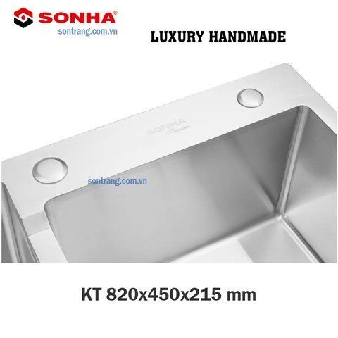 CHẬU INOX 201 HANDMADE Sơn Hà 2 hố Lệch (HM.X.2L.82.2.2)