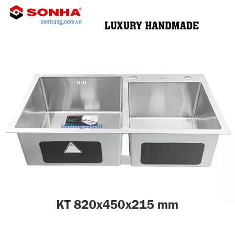 CHẬU INOX 201 HANDMADE Sơn Hà 2 hố Lệch (HM.X.2L.82.2.2)