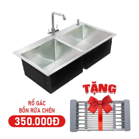 CHẬU INOX 304 HANDMADE LUXURY Sơn Hà 2 hố Cân