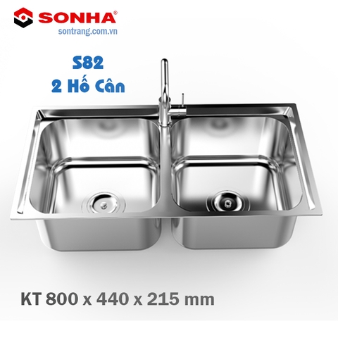 Chậu rửa bát inox cao cấp SƠN HÀ  S82 (2 Hố Cân)