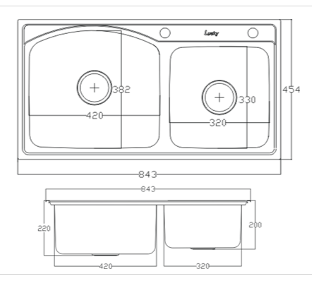 CHẬU INOX  TÂN MỸ 2 hố lệch Lucky LK8445R