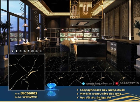 Gạch Porcelain 60x60 Mikado DIC66002 Đen tia chớp bóng - Men Kim cương