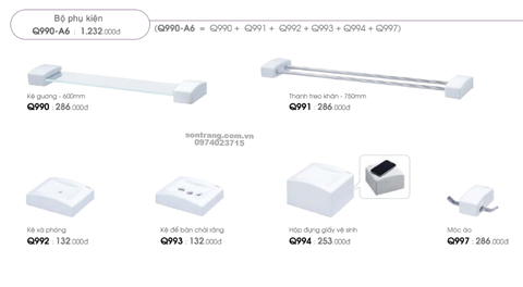 Bộ Phụ Kiện phòng tắm 6 Món bằng Sứ Caesar Q990A6