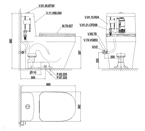 Bàn cầu một khối Viglacera V68