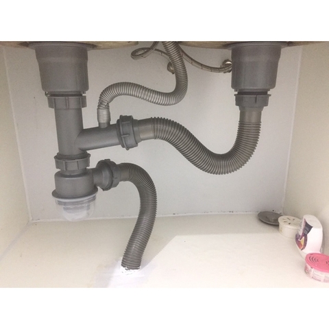 Bộ Xi Phông thoát nước chậu rửa bát 2 hố LỆCH