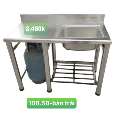 Chậu rửa bát có chân 1 hố  có bàn TRÁI (KT 100x50x80)