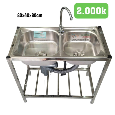 Chậu rửa bát có chân 2 hố  (KT 80x40x80)