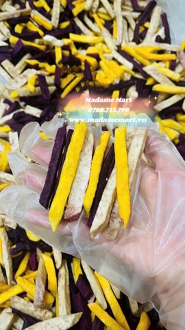 KHOAI SỢI SẤY MỘC MIX (lang vàng/tím/môn) - Gói 500G