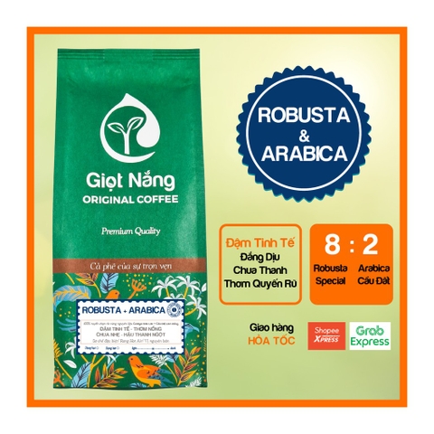C� ph� nguy�n chất Blend Robusta - Arabica rang xay d�ng cho c� ph� phin, espresso thơm ngon nồng vị từ GIỌT NẮNG COFFEE - 250g Nguy�n hạt