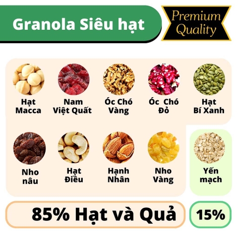 Granola Siêu Hạt Ít Yến Mạch Ăn Kiêng Ngũ Cốc Dinh Dưỡng Ăn Sáng Eat Clean từ Nông Sản Giọt Nắng