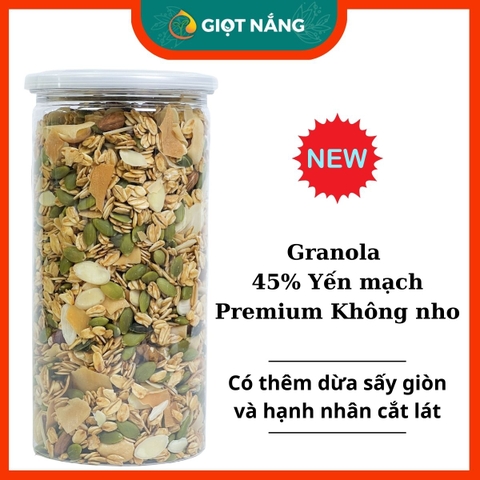 Granola 45% Yến mạch Premium Không nho có thêm dừa sấy giòn 500g từ Nông Sản Giọt Nắng