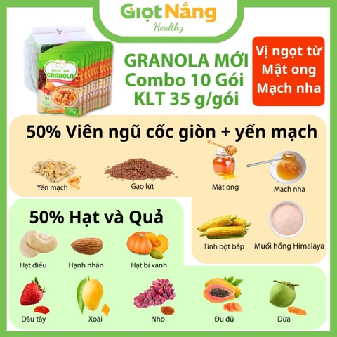 Granola Giọt Nắng Mới Với Viên Ngũ Cốc Giòn Yến Mạch Trái Cây Từ Nông Sản Giọt Nắng