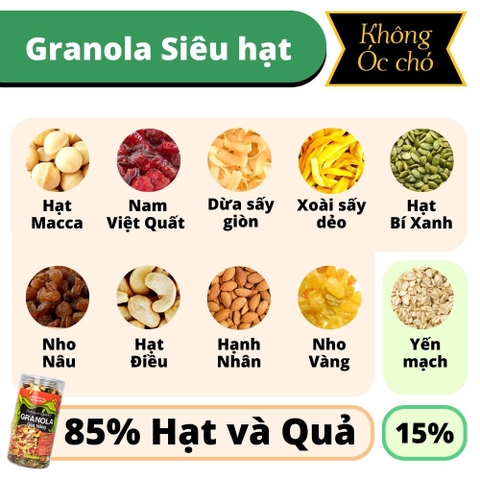 Granola Siêu Hạt Ít Yến Mạch Ăn Kiêng Ngũ Cốc Dinh Dưỡng Ăn Sáng Eat Clean từ Nông Sản Giọt Nắng
