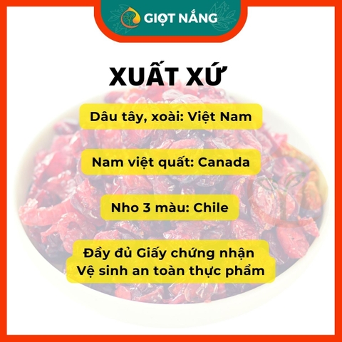 Nho khô mix 3 màu dinh dưỡng ít đường loại 1 premium 250g trái cây sấy dẻo từ Nông sản Giọt Nắng