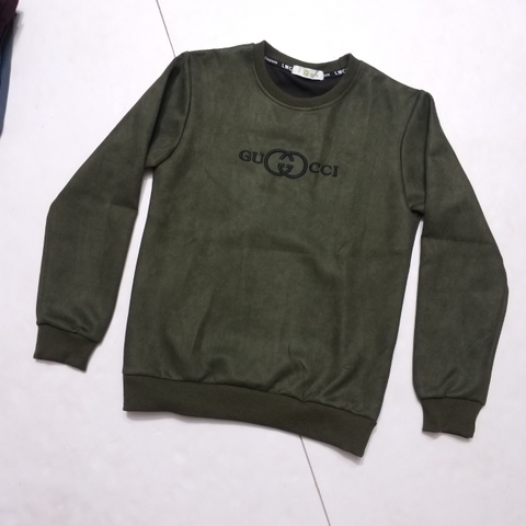 Áo Thun Dài Tay Da Lộn Màu Xanh Rêu