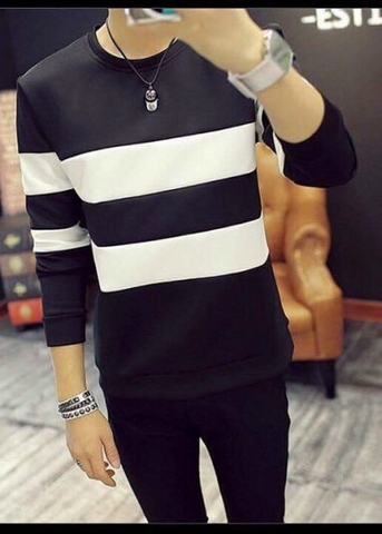 Áo Thun Dài Tay Đen Sọc Trắng