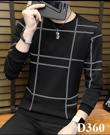 Áo Thun Dài Tay Đen Sọc Trắng Cách Điệu