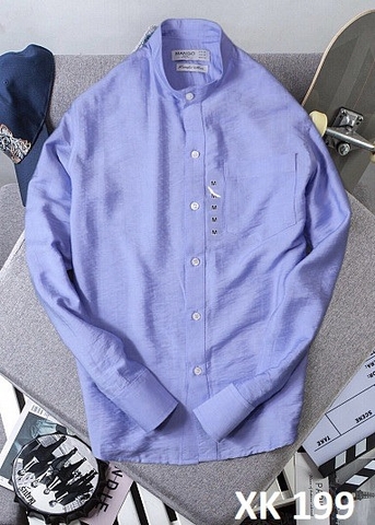 Áo Sơ Mi Cổ Trụ Màu Xanh Nhạt XK199