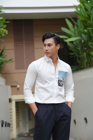 Áo Sơ Mi Trắng Dài Tay In Hình