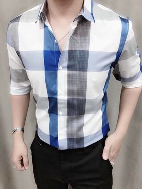 Áo Sơ Mi Nam Sọc Caro Trắng Xanh