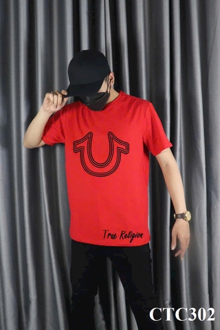 CTC302 - Áo Thun Tay Ngắn Màu Đỏ Phối Họa Tiết