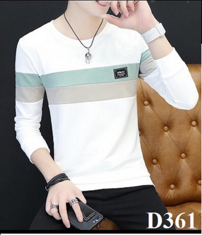Áo Thun Dài Tay Trắng Phối Sọc Ngang D361
